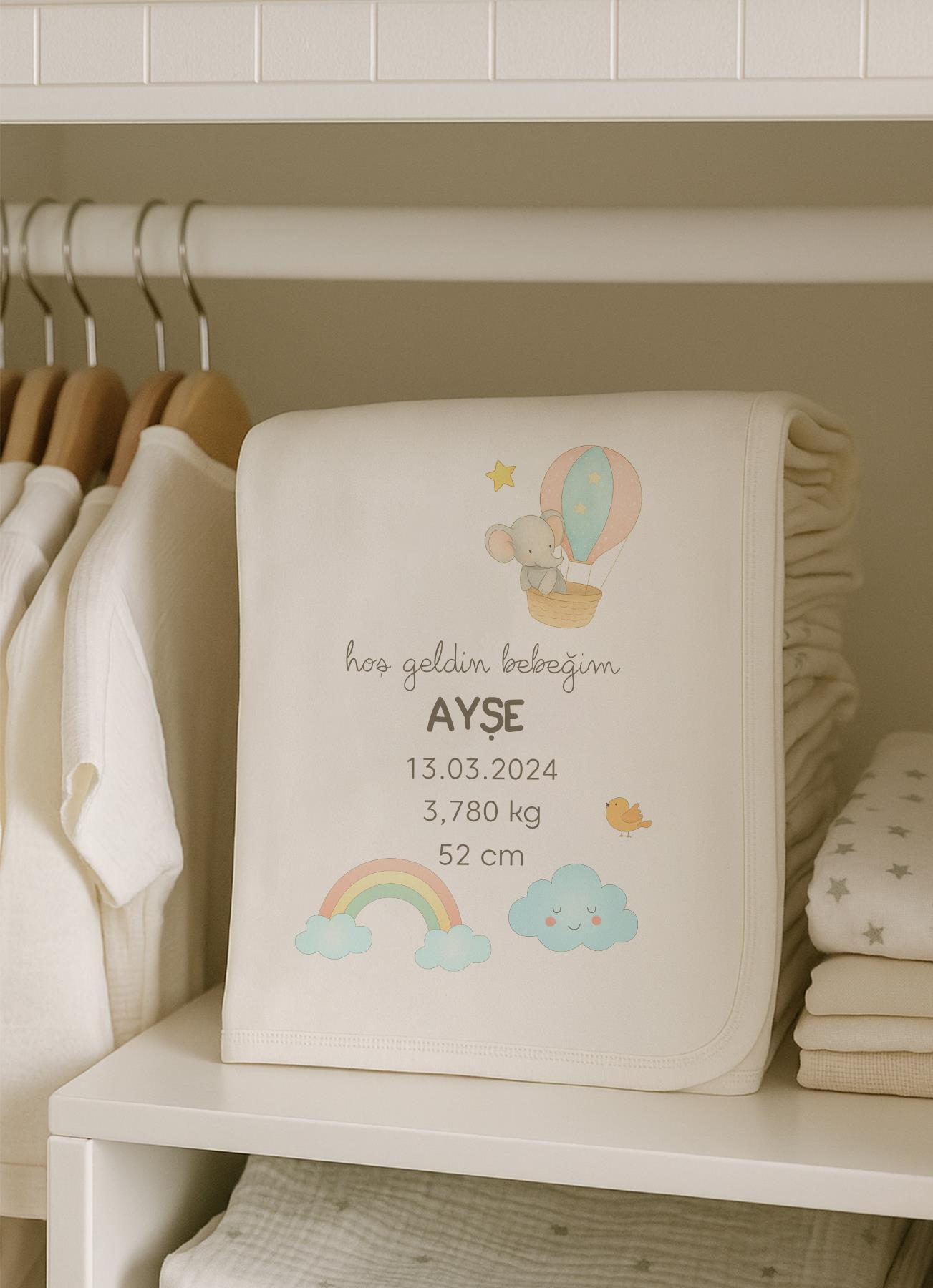 Organik Unisex İsme Özel Çift Kat Hatıra Battaniye- 80*90 CM