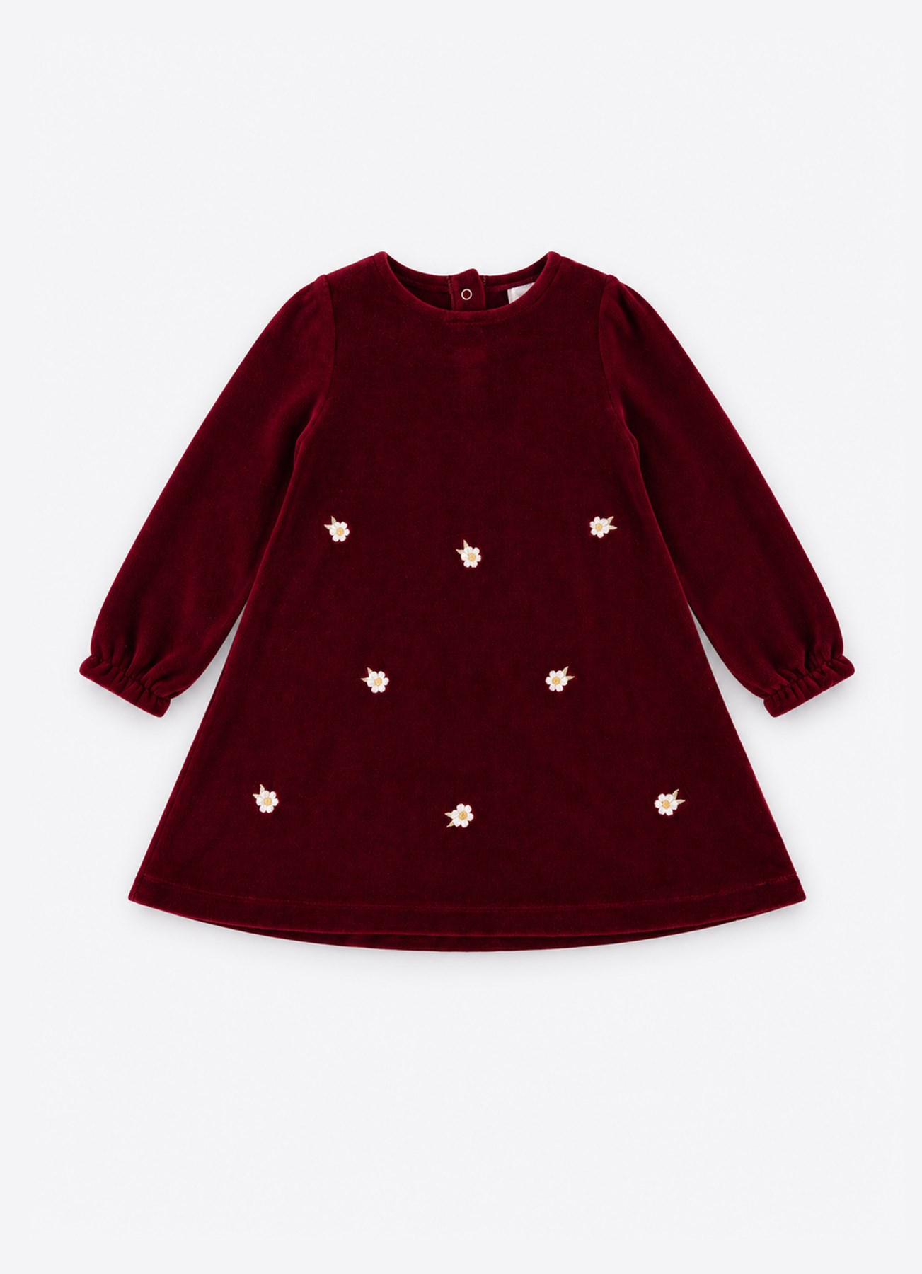 ORGANİK VELVET FLOWERS ELBİSE KIRMIZI