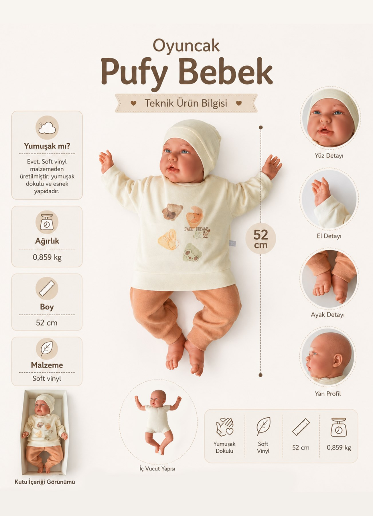 Pufy Oyuncak Bebek - 52 CM