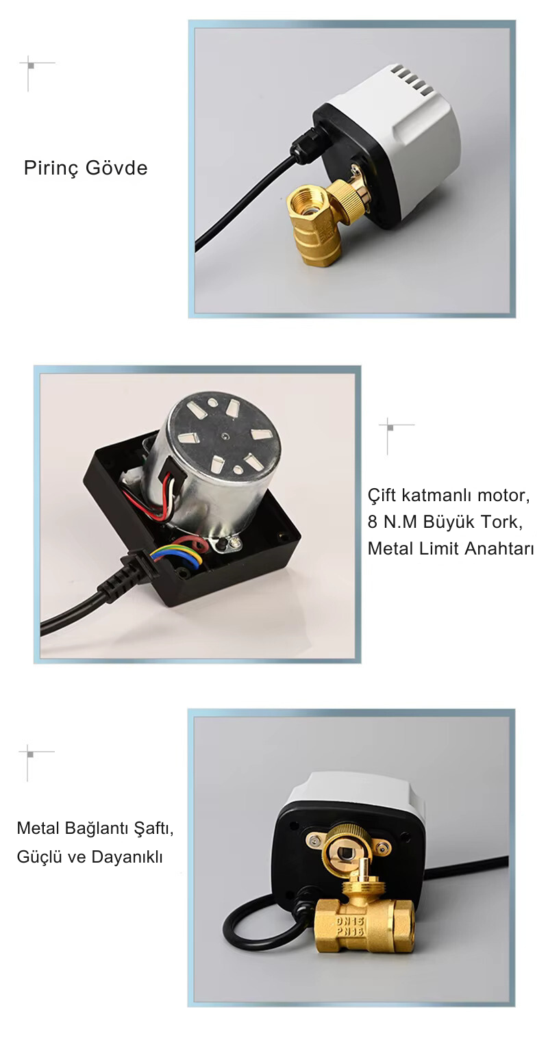  Pirinç motorlu bilyalı 2 Çıkışlı vana DN 32