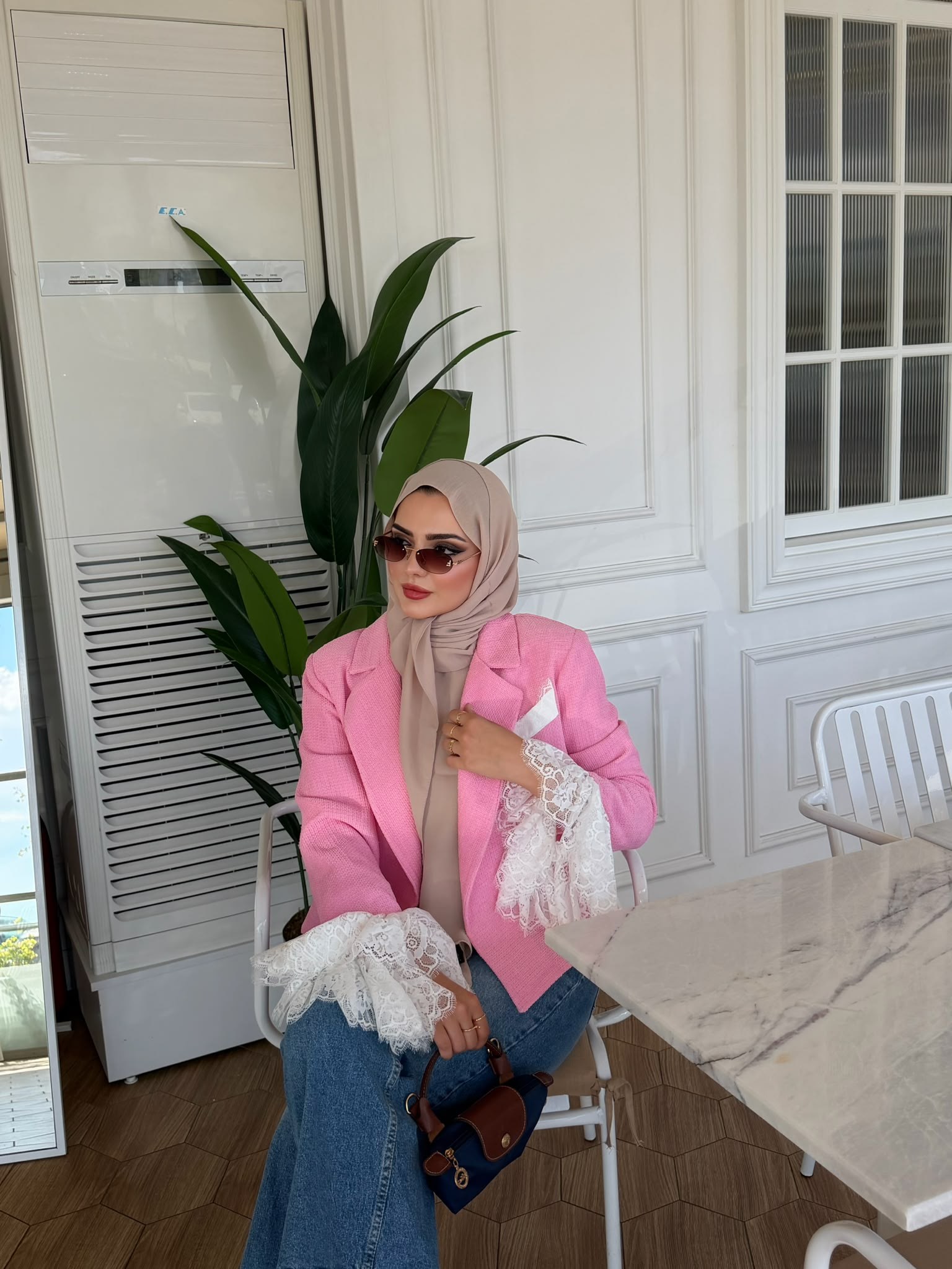Dantel detaylı ceket pembe