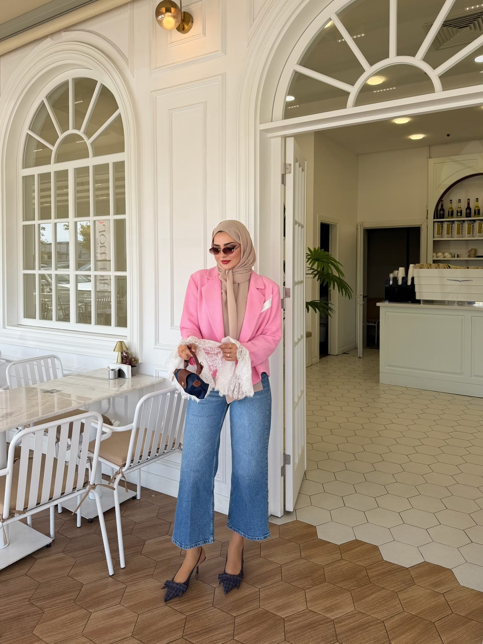 Dantel detaylı ceket pembe