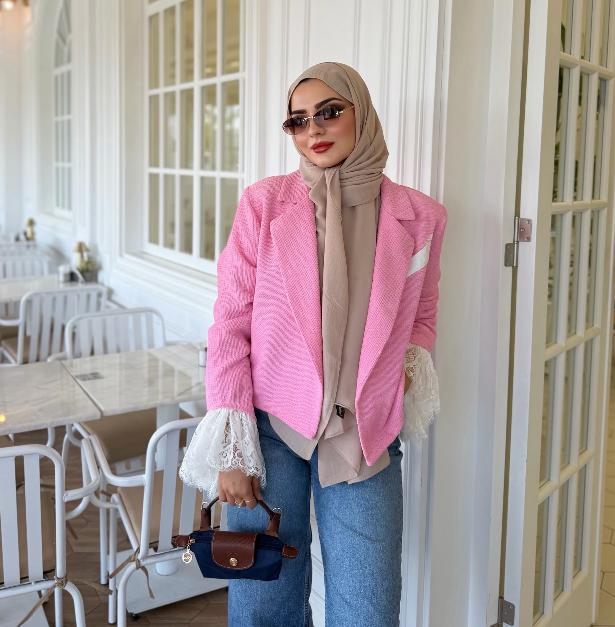 Dantel detaylı ceket pembe