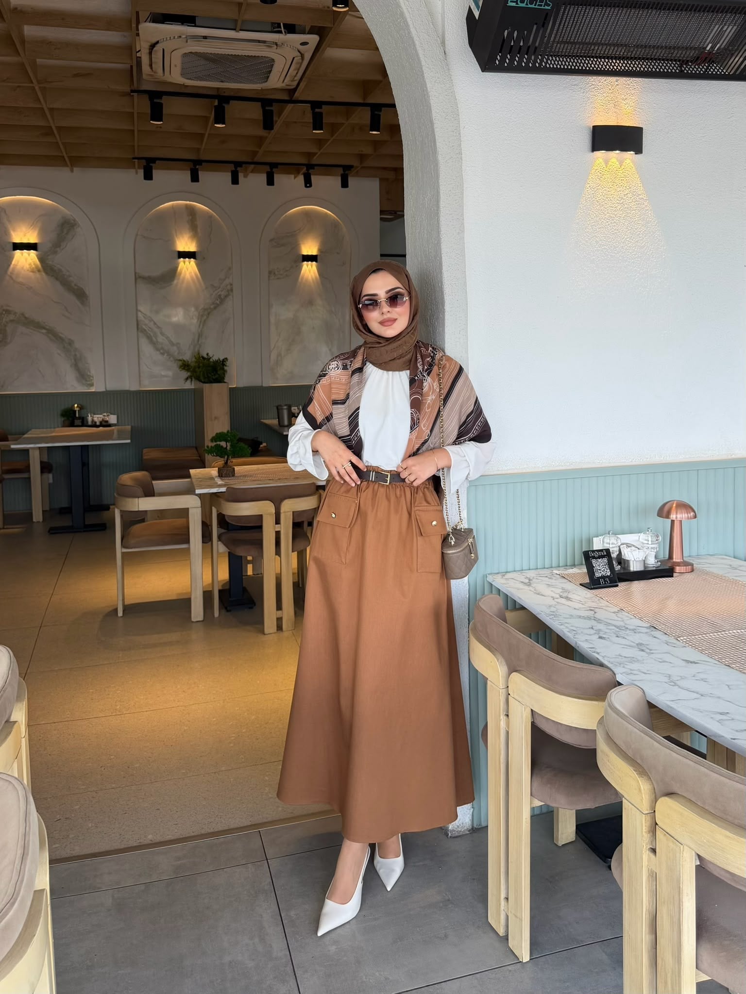 Gabardin etek camel