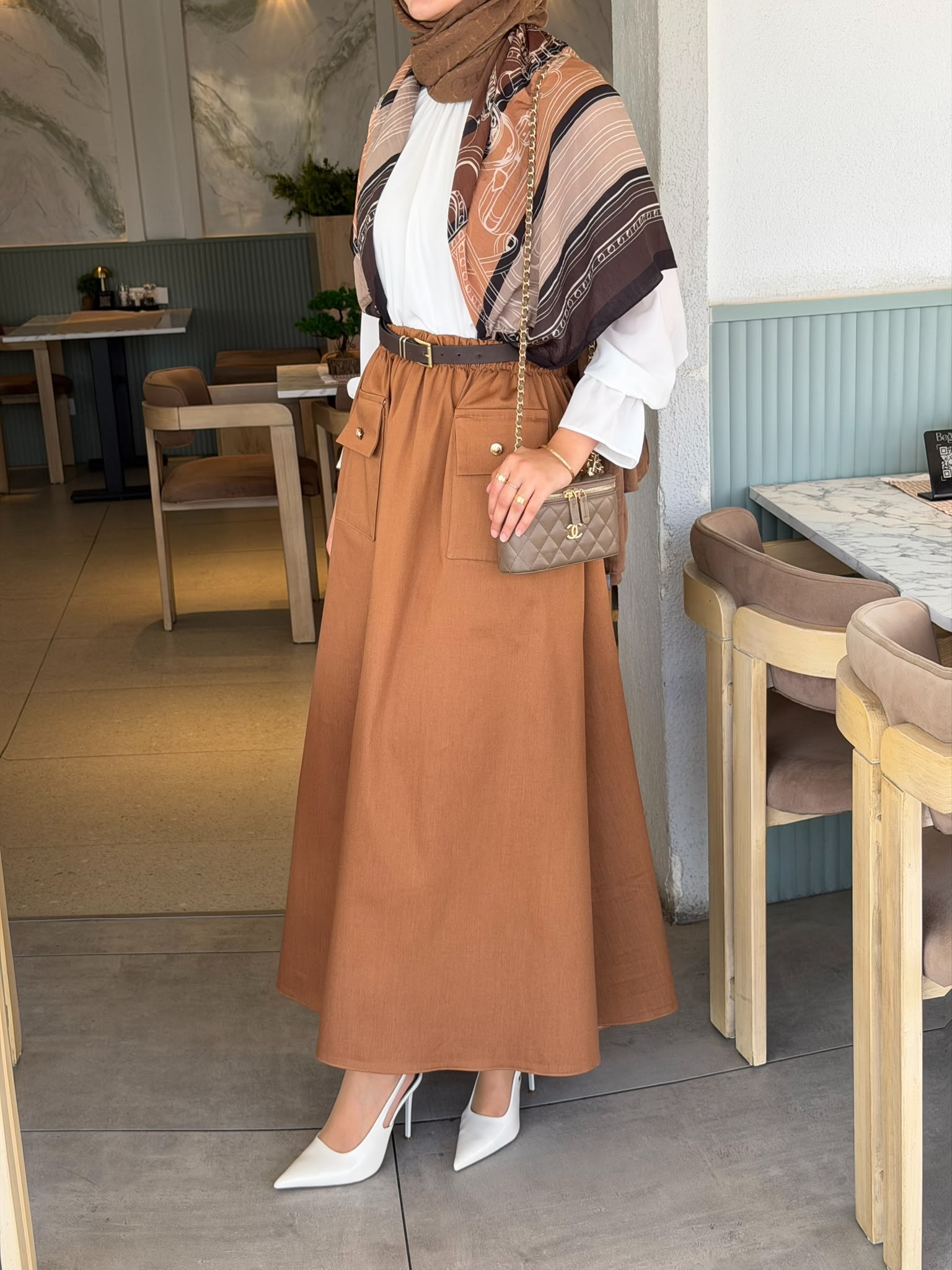 Gabardin etek camel
