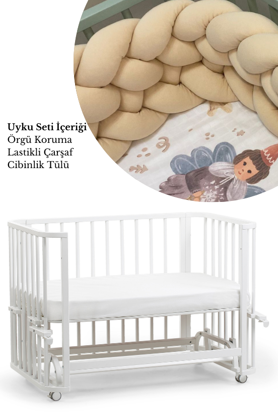 Beyaz Ahşap 6 in 1 Beşik Takım - 70x110