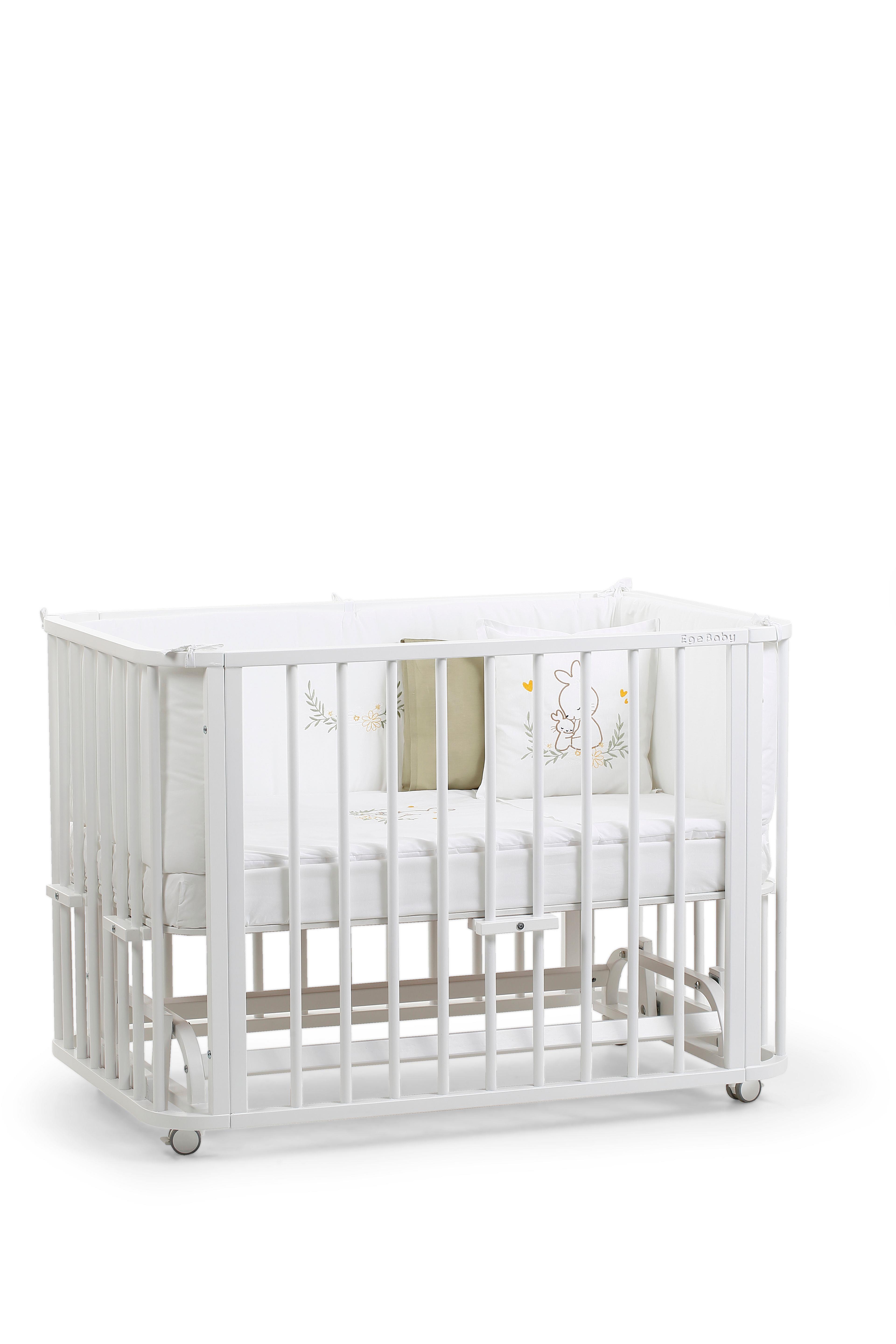 Beyaz Ahşap 6 in 1 Beşik Takım - 70x110