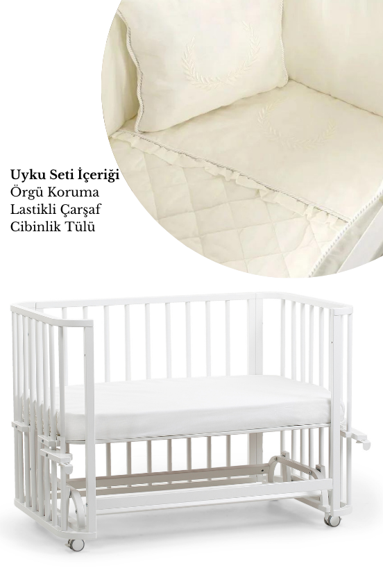 Beyaz Ahşap 6 in 1 Beşik Takım - 70x110