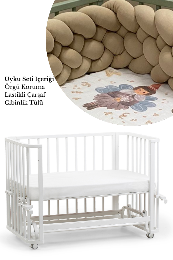 Beyaz Ahşap 6 in 1 Beşik Takım - 70x110