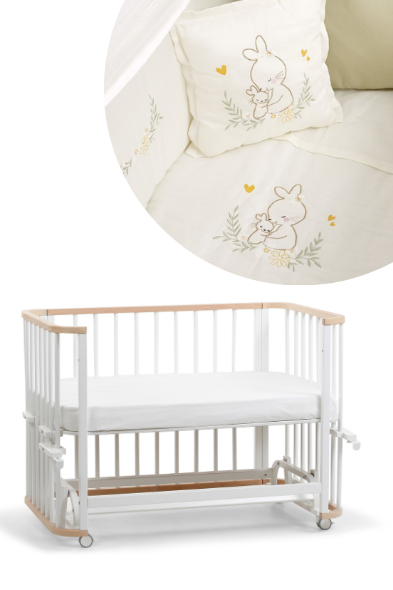 Doğal-Beyaz Ahşap 6 in 1 Beşik Takım - 70x110