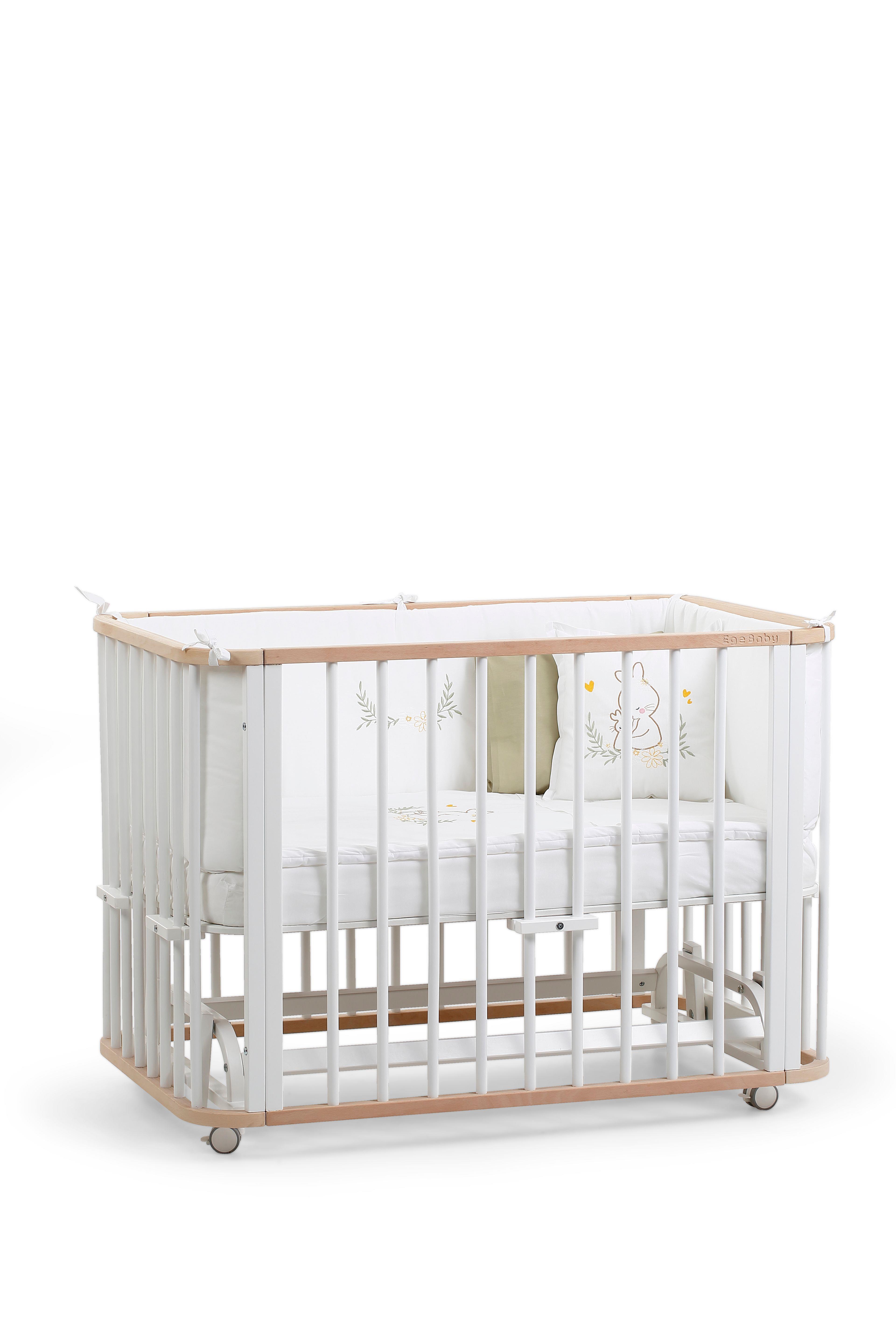 Doğal-Beyaz Ahşap 6 in 1 Beşik Takım - 70x110