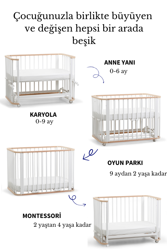 Doğal-Beyaz Ahşap 6 in 1 Beşik Takım - 70x110