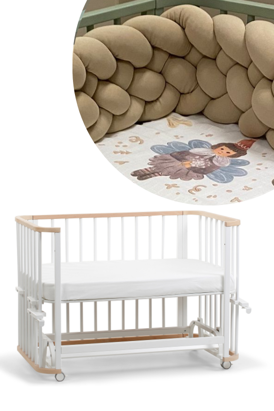 Doğal-Beyaz Ahşap 6 in 1 Beşik Takım - 70x110