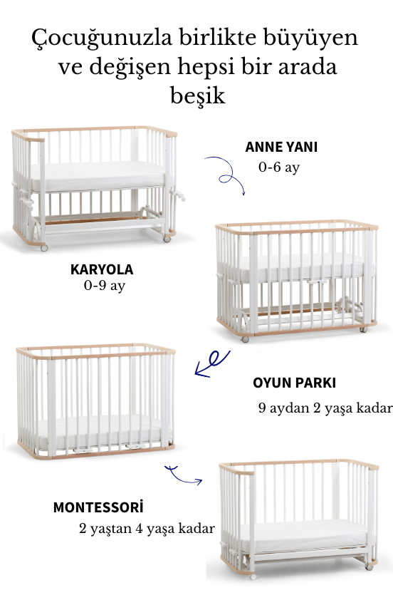 Doğal-Beyaz Ahşap 6 in 1 Beşik Takım - 70x110