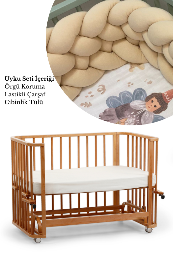 Vernikli Ahşap 6 in 1 Beşik Takım - 70x110