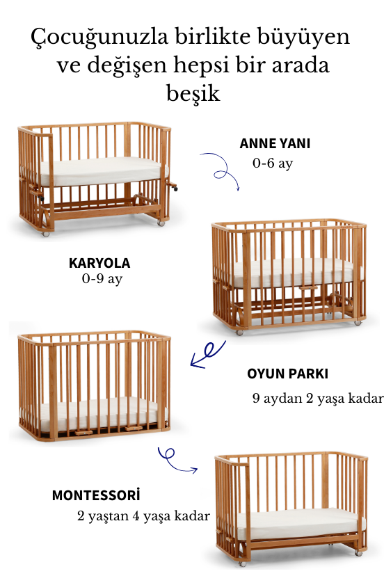 Vernikli Ahşap 6 in 1 Beşik Takım - 70x110