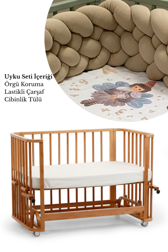 Vernikli Ahşap 6 in 1 Beşik Takım - 70x110