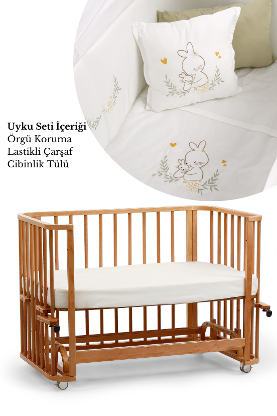 Vernikli Ahşap 6 in 1 Beşik Takım - 70x110