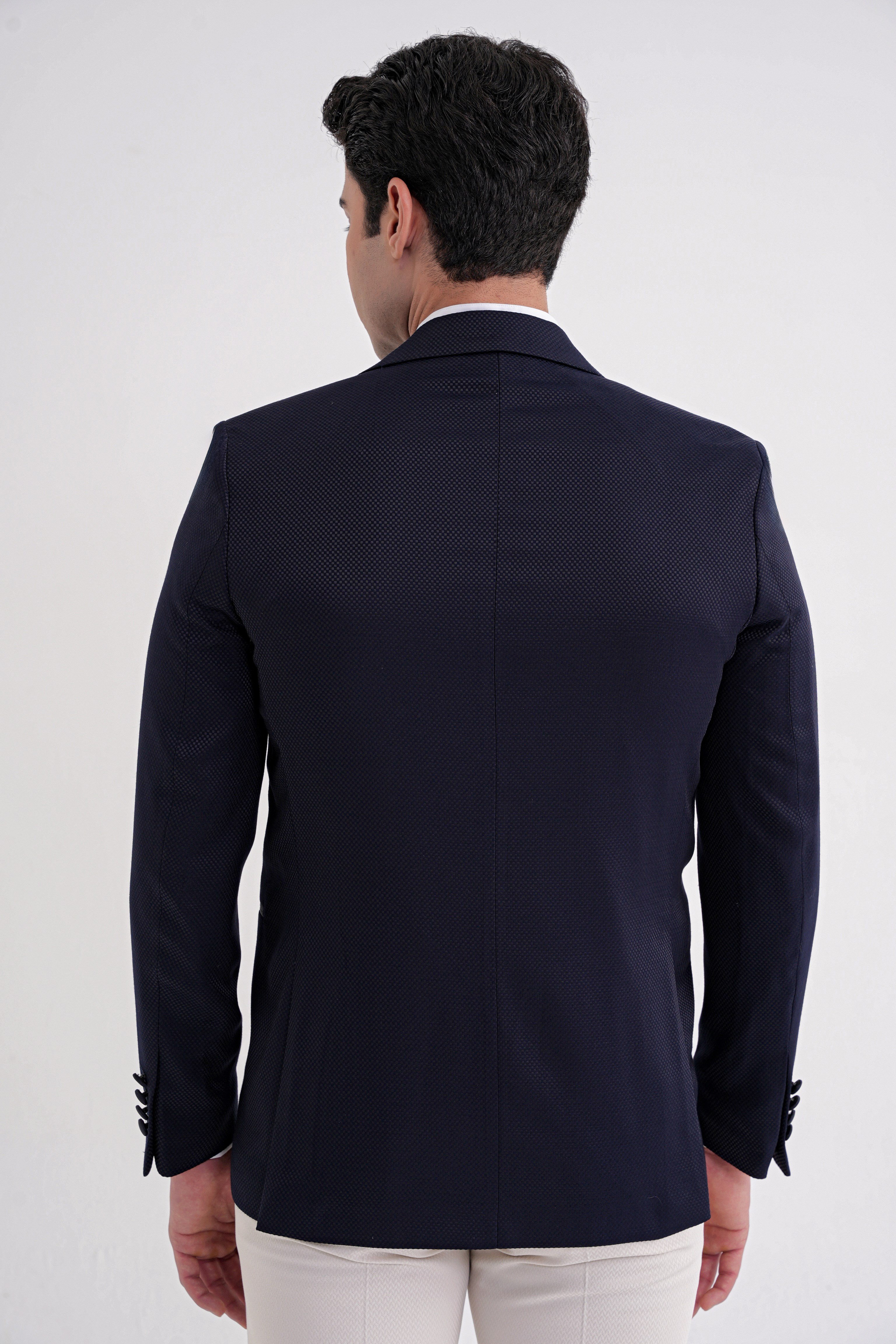  Slim Fit Saten Yaka Çift Yırtmaçlı Tek Düğmeli Lacivert Damatlık Smokin Ceket Black 035