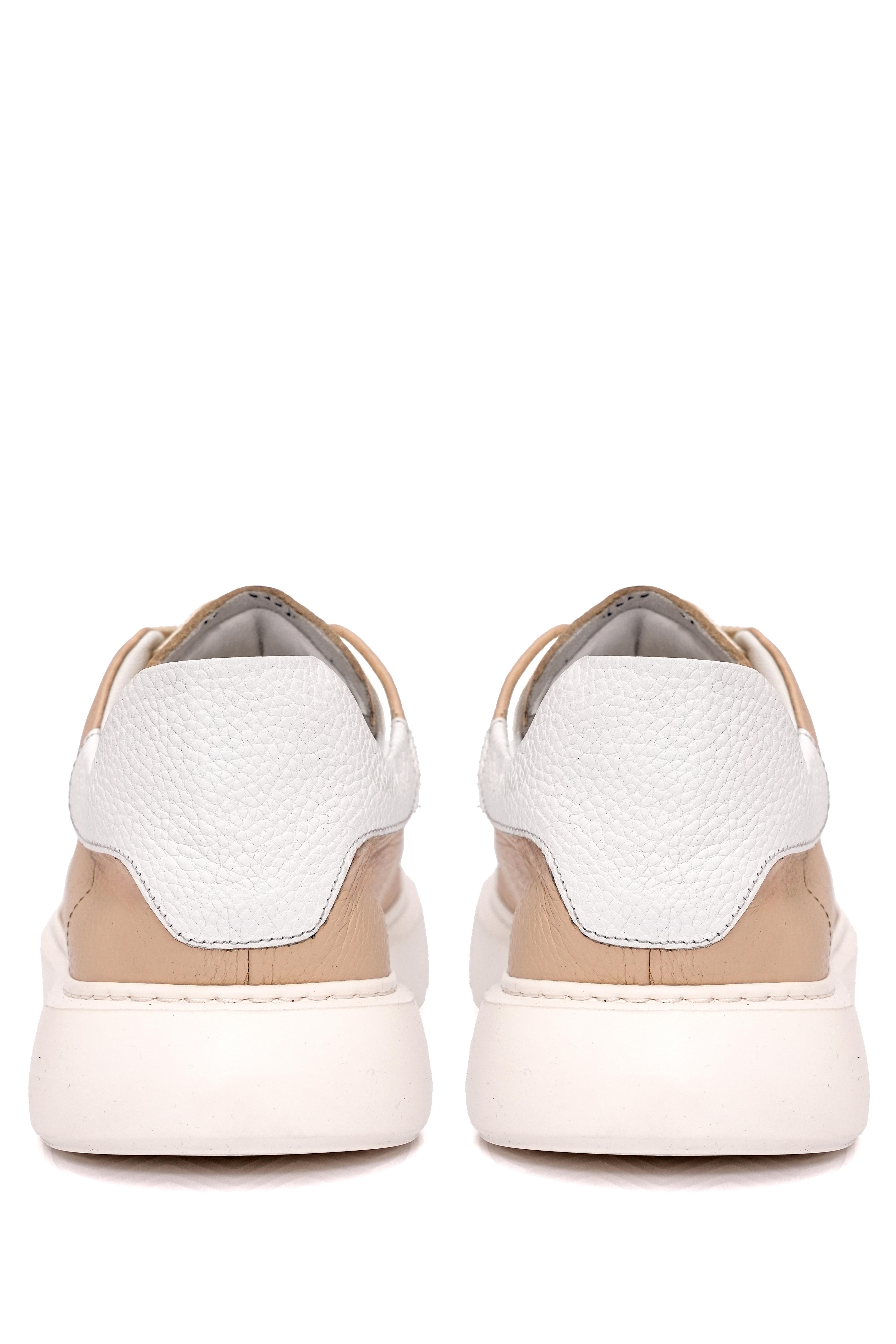 Bağcıklı Kalın Eva Taban Bej Deri Sneaker Ayakkabı 2025-5