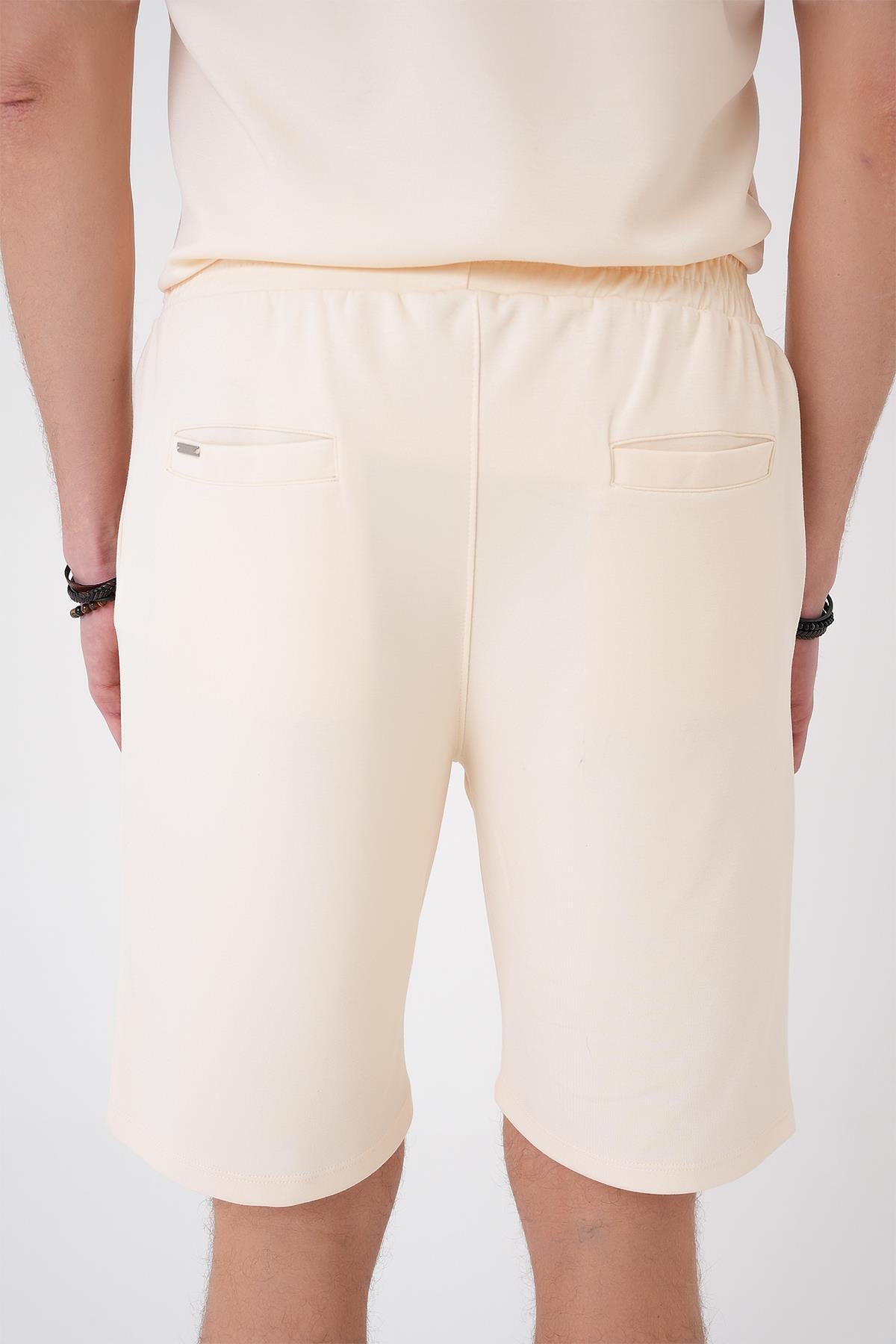 Bermuda 035 Comfort Fit Bağcıklı Bel Viskon Karışımlı Casual Bej Şort