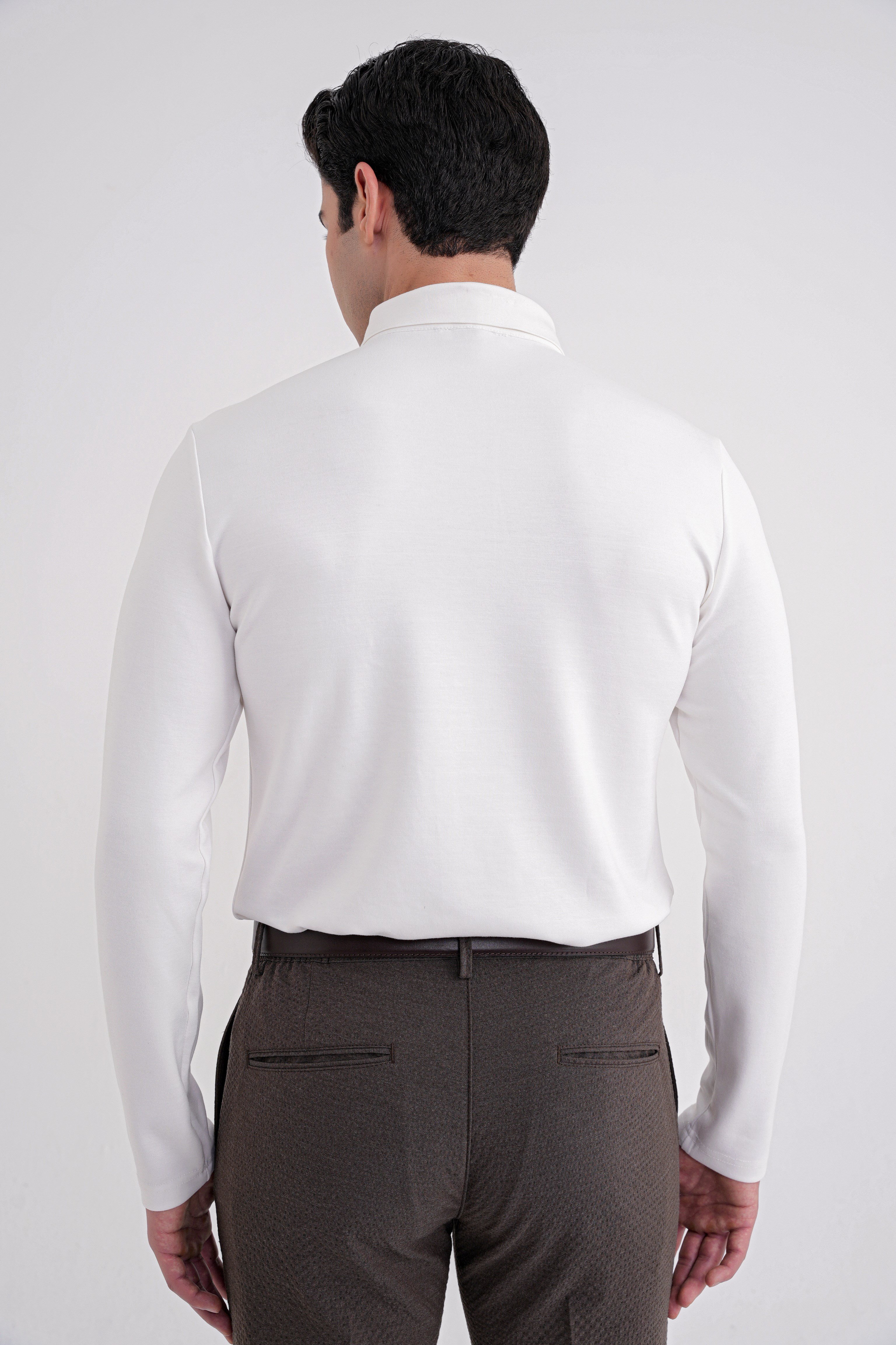 Comfort Fit %97 Esnek Pamuklu Polo Yaka Uzun Kollu Ekru Tişört TS 921