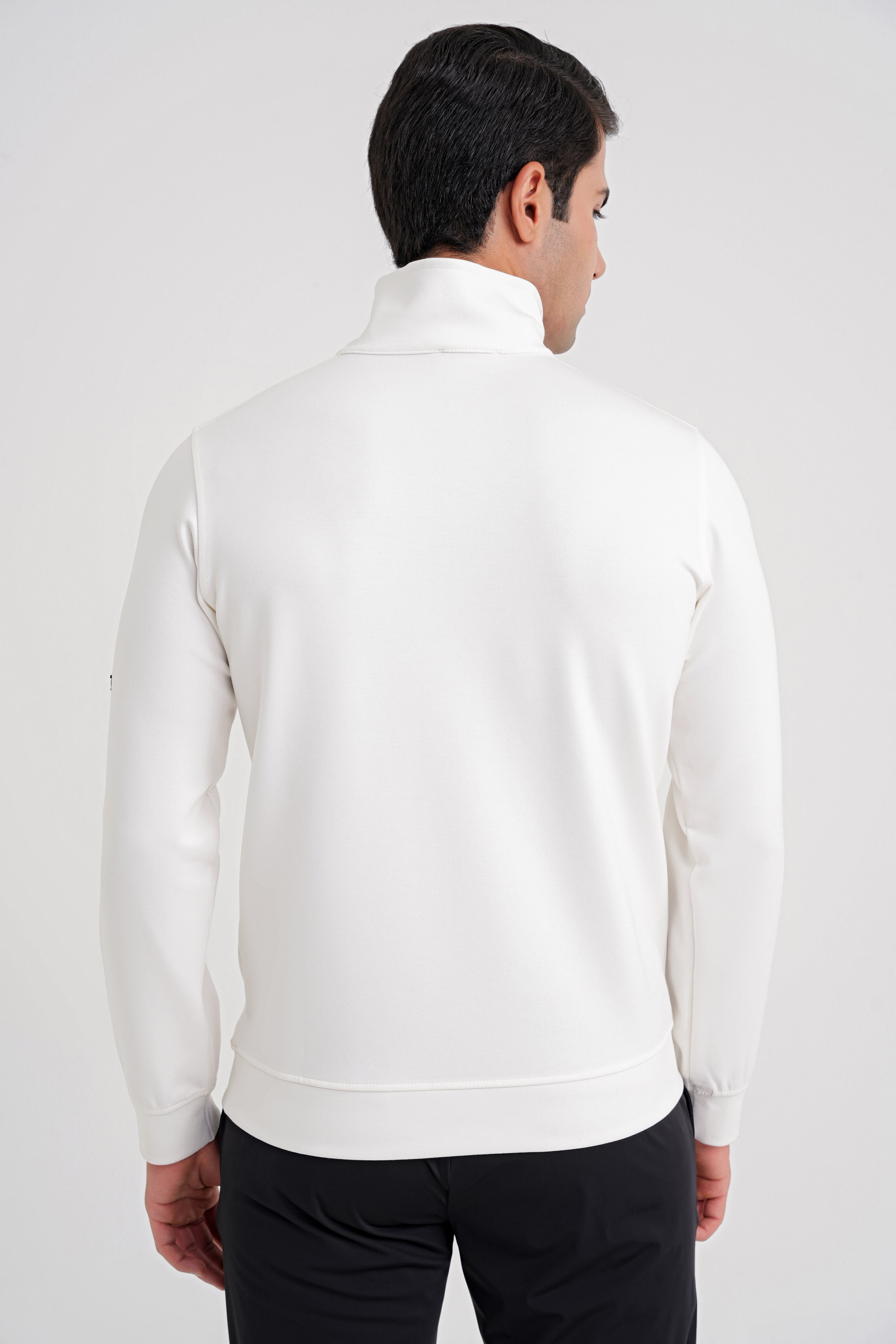 Comfort Fit %97 Pamuk Tam Fermuarlı Polo Yaka Ekru Tişört TS 918