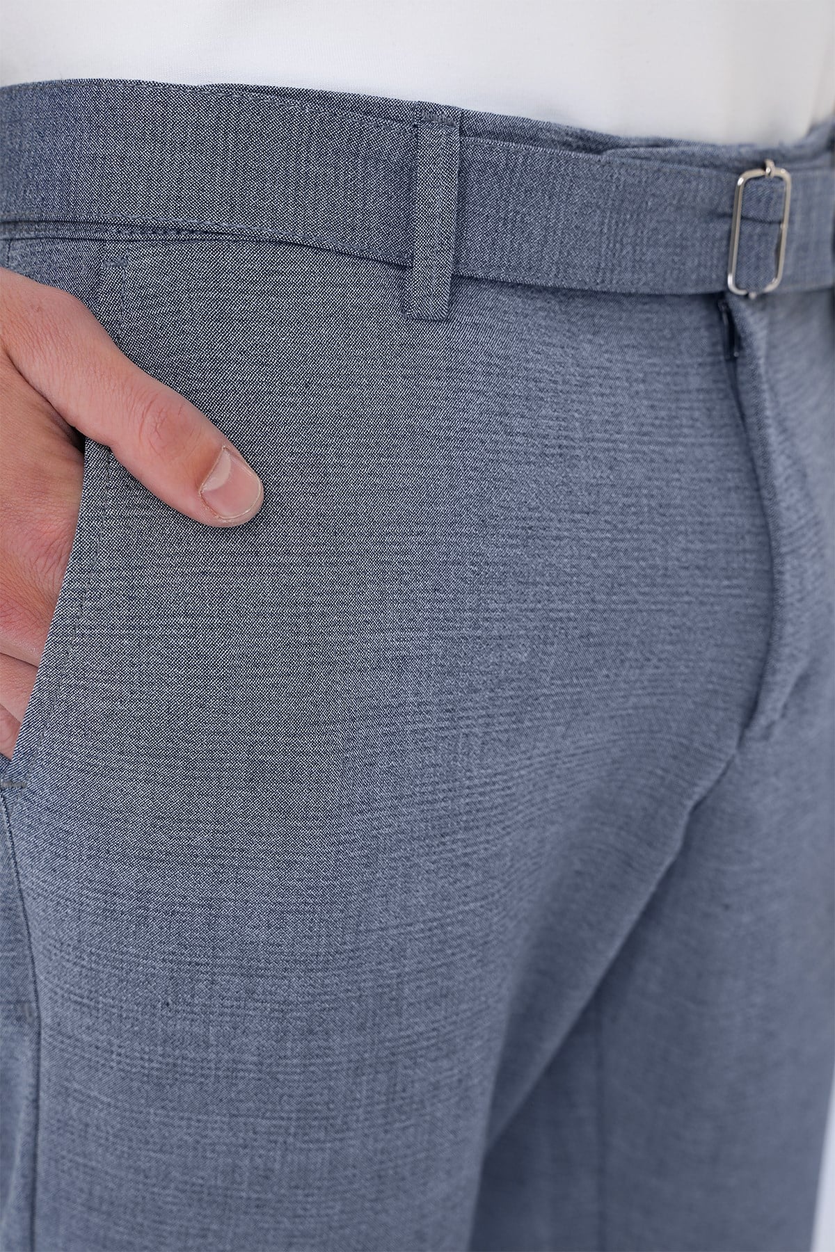 Comfort Fit Belden Kumaş Kemerli Pamuk Koyu Gri Jogger Pantolon P 1154