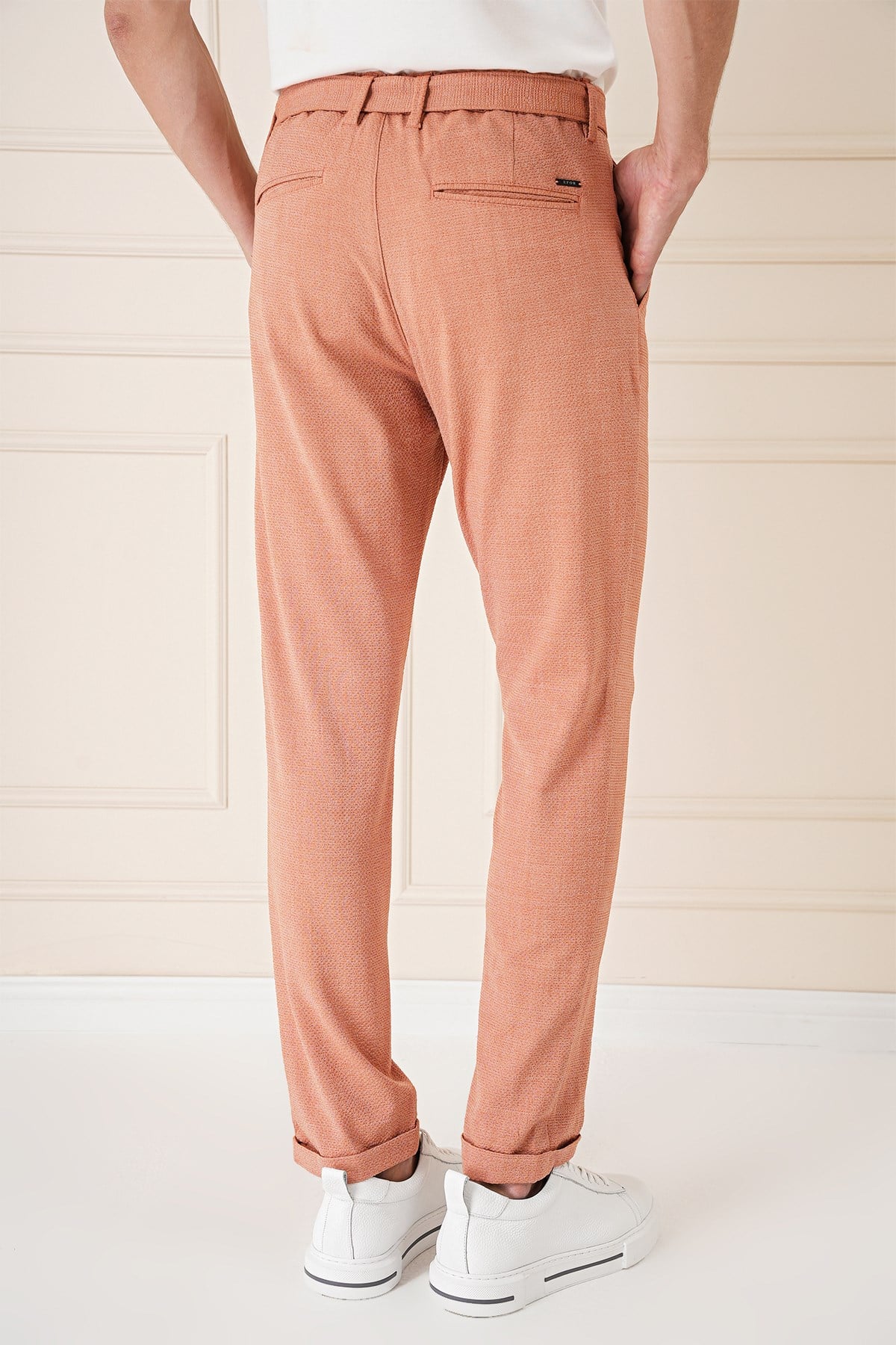 Comfort Fit Belden Kumaş Kemerli Pamuk Oranj Jogger Pantolon P 1154