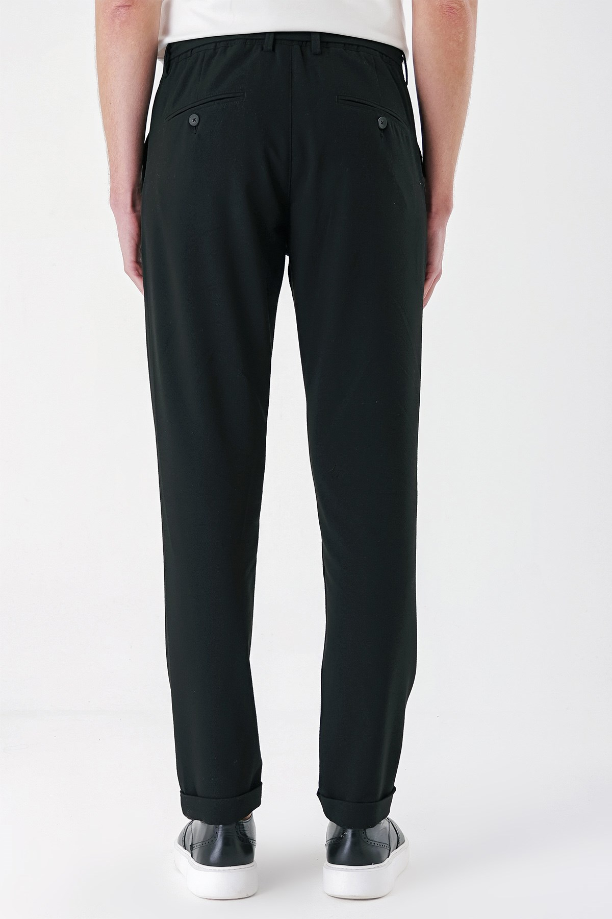 Comfort Fit Belden Kumaş Kemerli Pamuk Siyah Jogger Pantolon P 1154