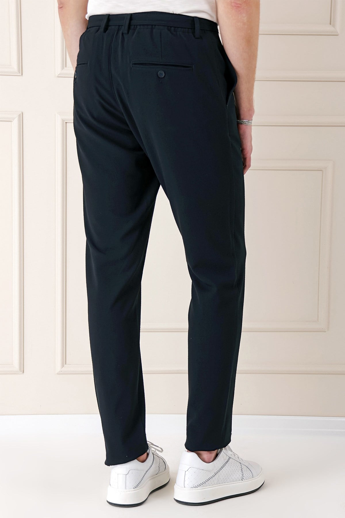 Comfort Fit Belden Kumaş Kemerli Pamuk Lacivert Jogger Pantolon P 1154
