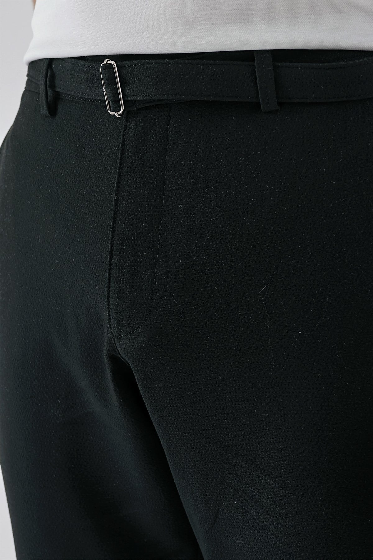 Comfort Fit Belden Kumaş Kemerli Pamuk Siyah Jogger Pantolon P 1154