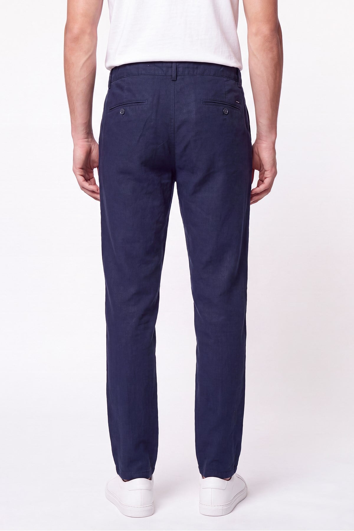 Comfort Fit Beli Lastikli %100 Keten Lacivert Pantolon P 1215
