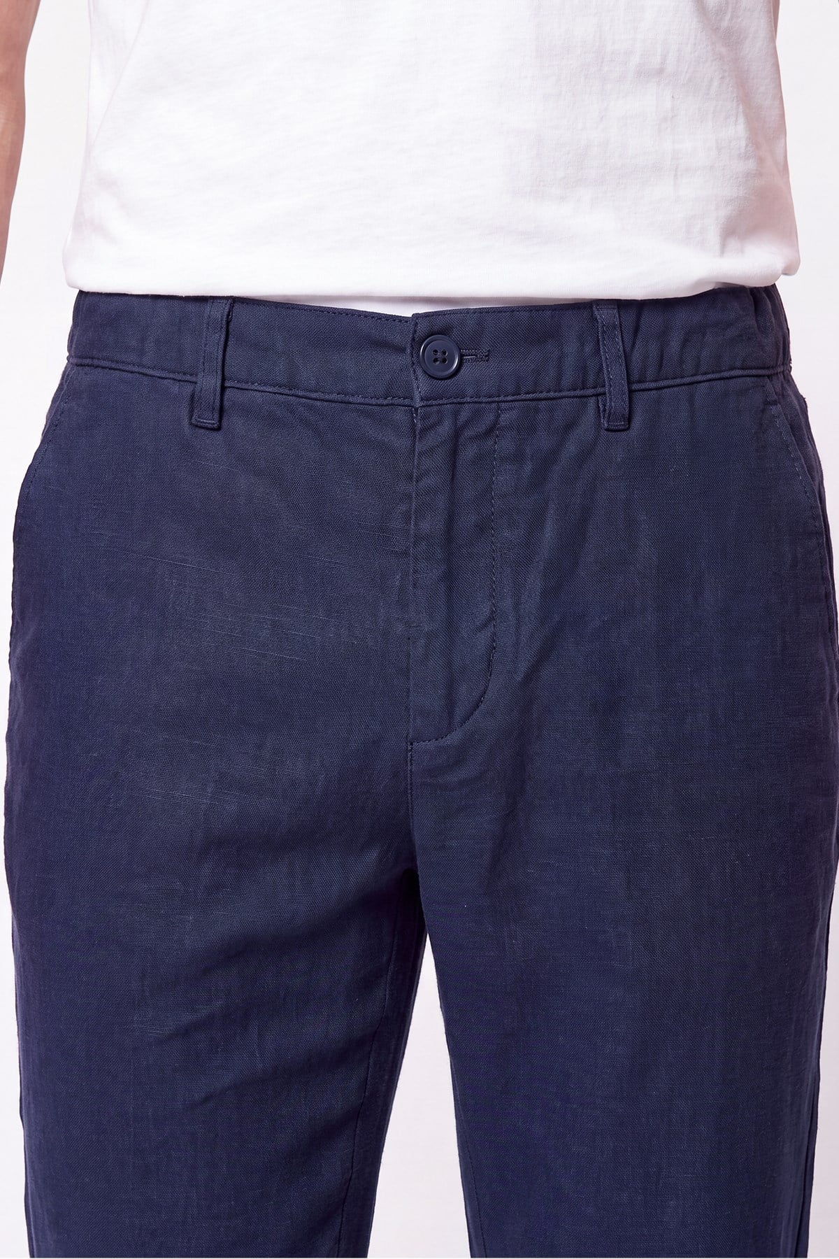 Comfort Fit Beli Lastikli %100 Keten Lacivert Pantolon P 1215