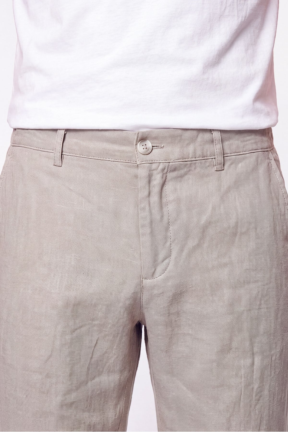 Comfort Fit Beli Lastikli %100 Keten Taş Pantolon P 1215