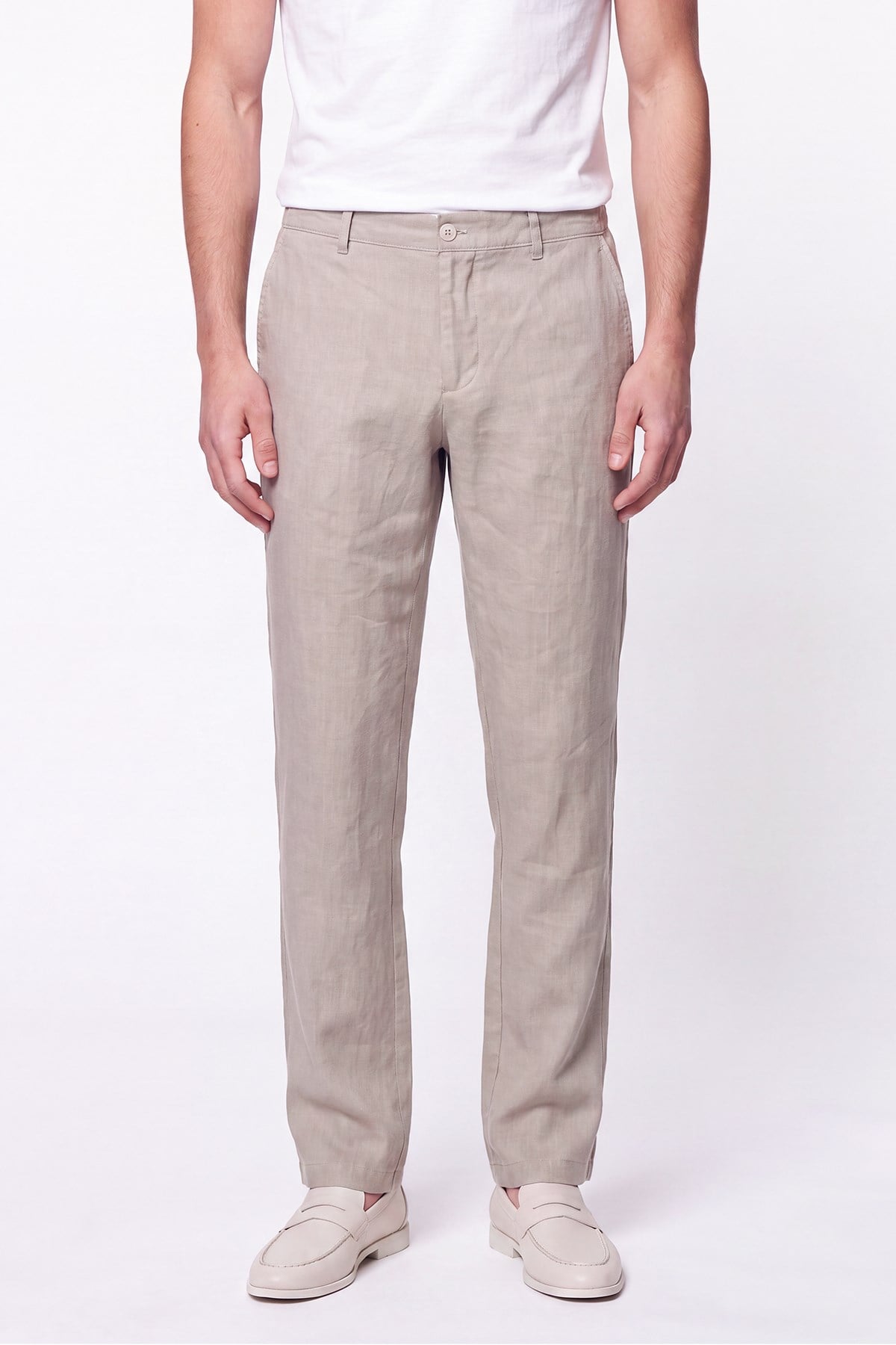 Comfort Fit Beli Lastikli %100 Keten Taş Pantolon P 1215