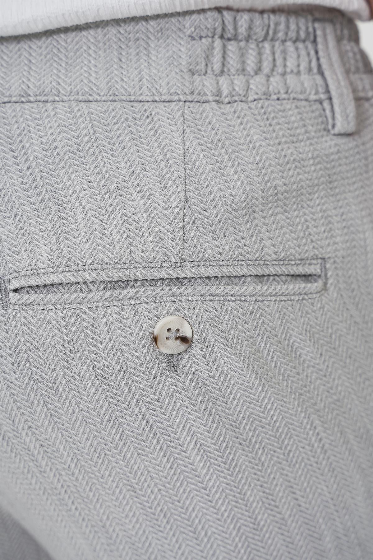 Comfort Fit Beli Lastikli Balıksırtı Desen Açık Gri Pantolon P 1175