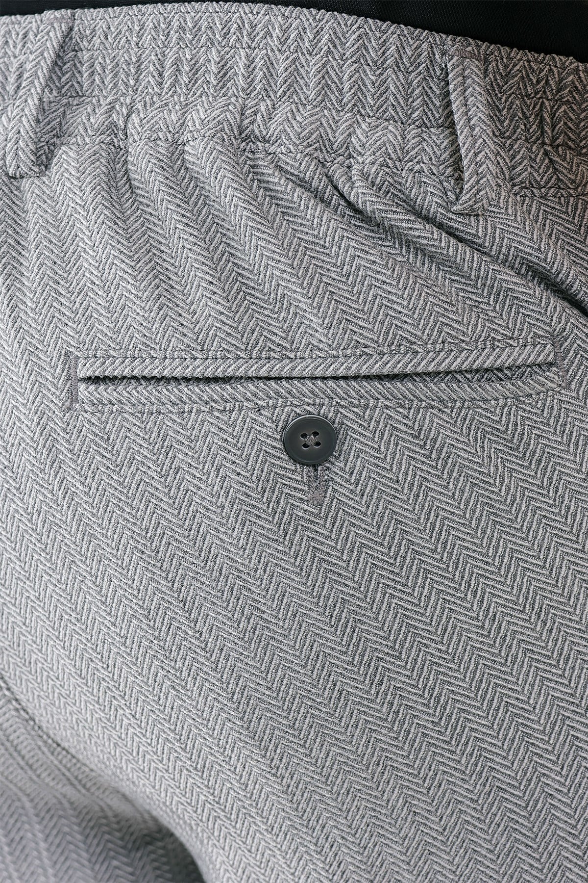Comfort Fit Beli Lastikli Balıksırtı Dokuma Pamuklu Gri Pantolon P 1155