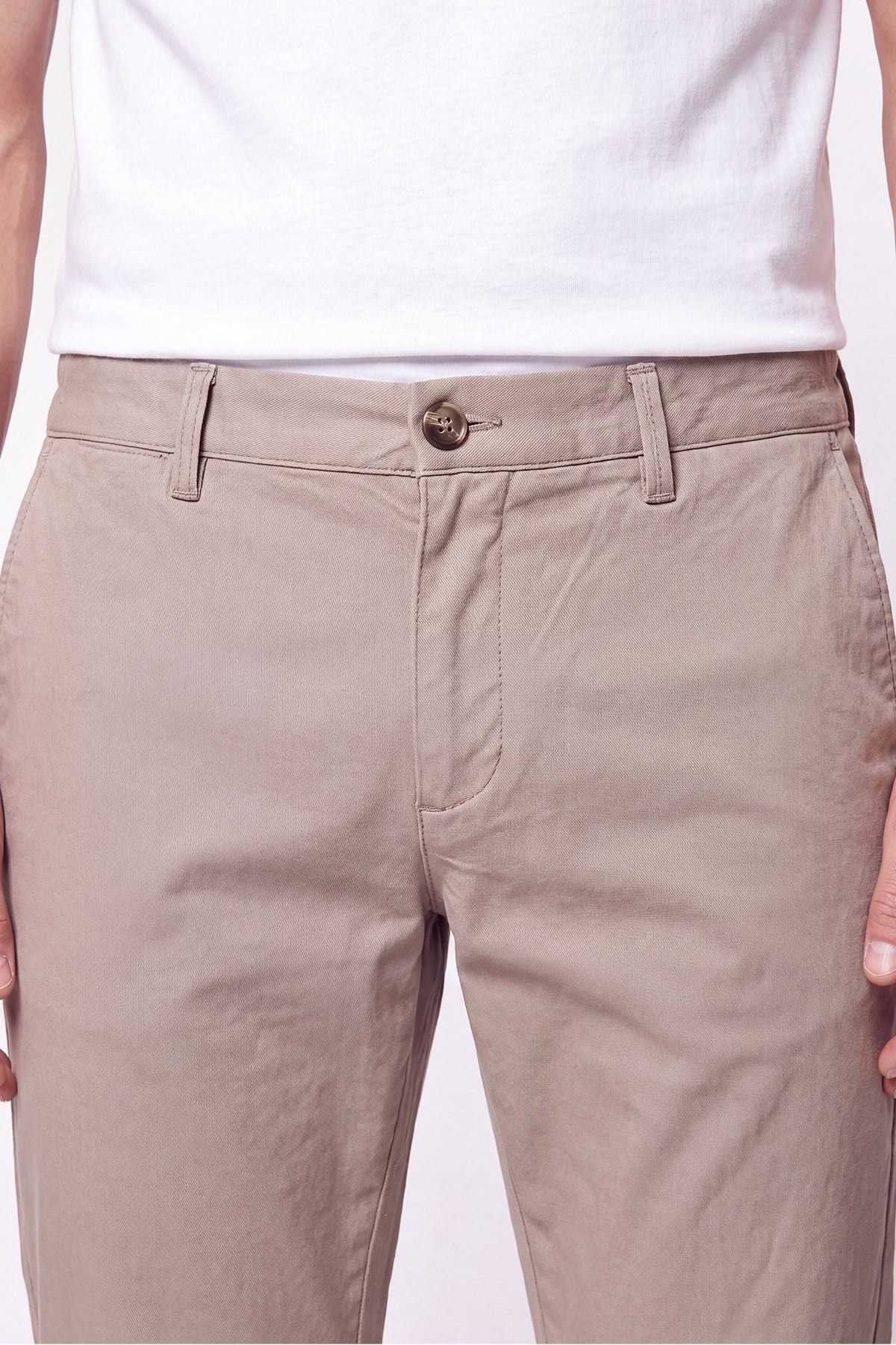 Comfort Fit Beli Lastikli Esnek Keten Bej Pantolon P 1221