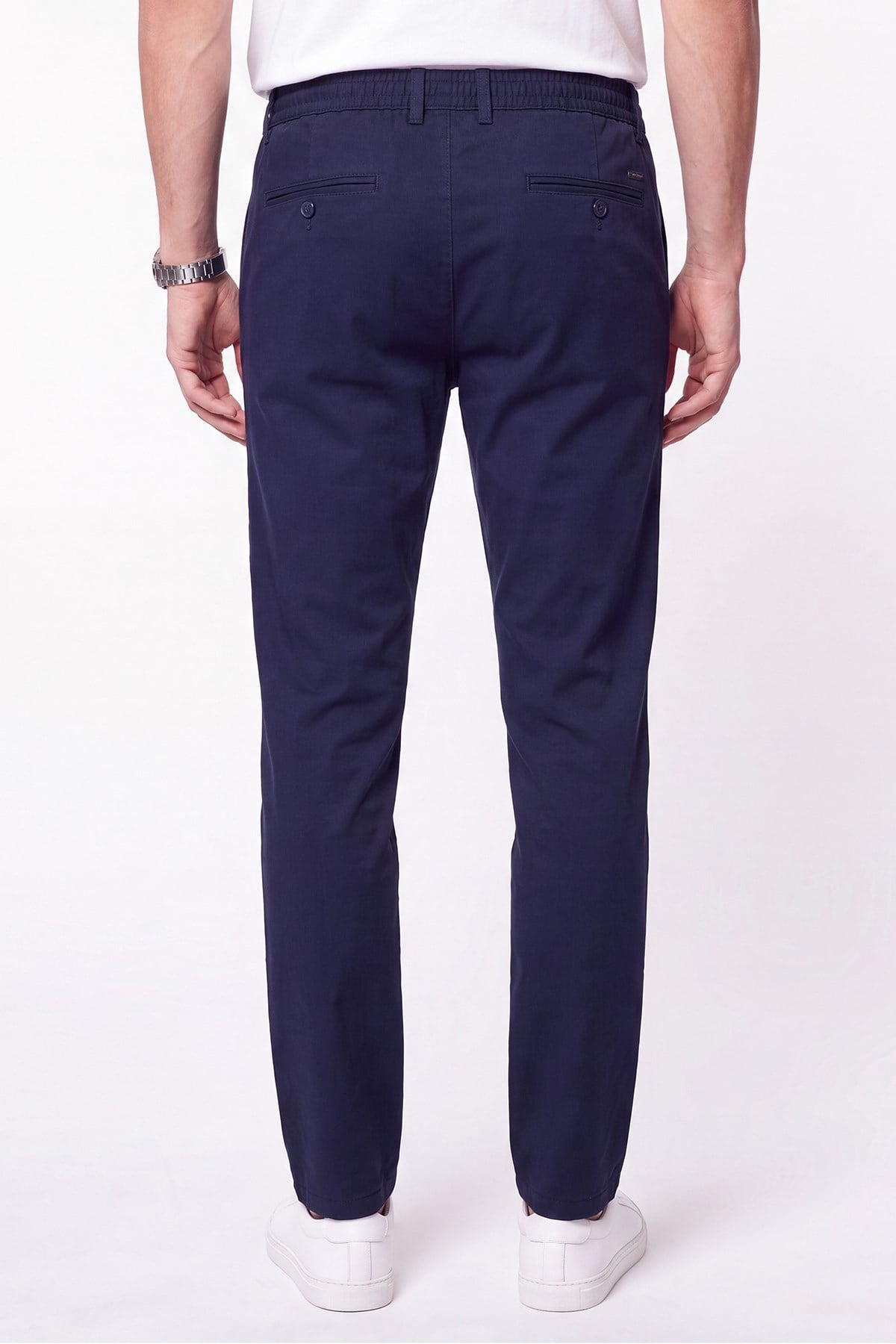Comfort Fit Beli Lastikli Esnek Keten Lacivert Pantolon P 1221