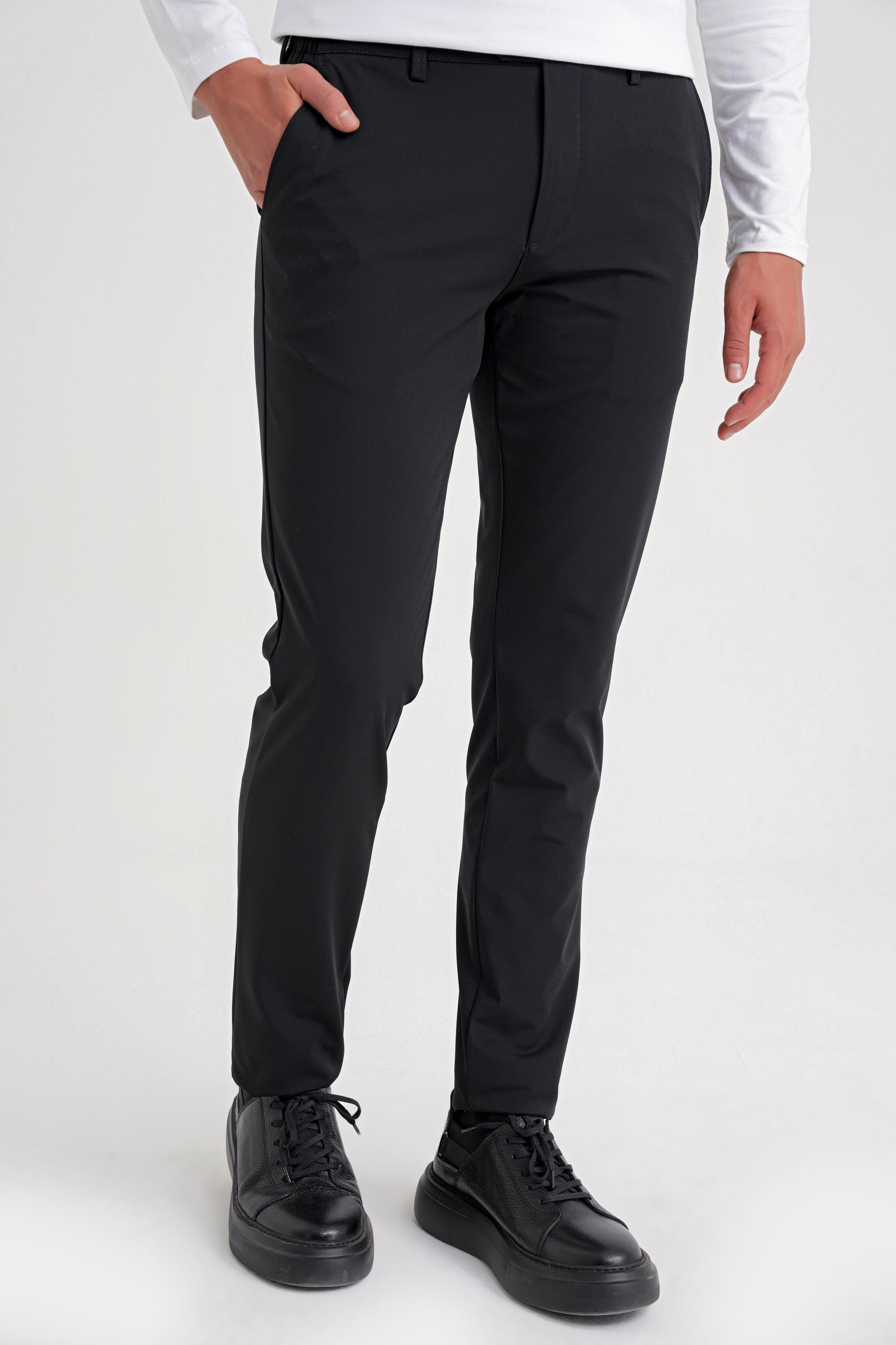 Comfort Fit Beli Lastikli Esnek Pamuk Siyah-2 Pantolon P 1173