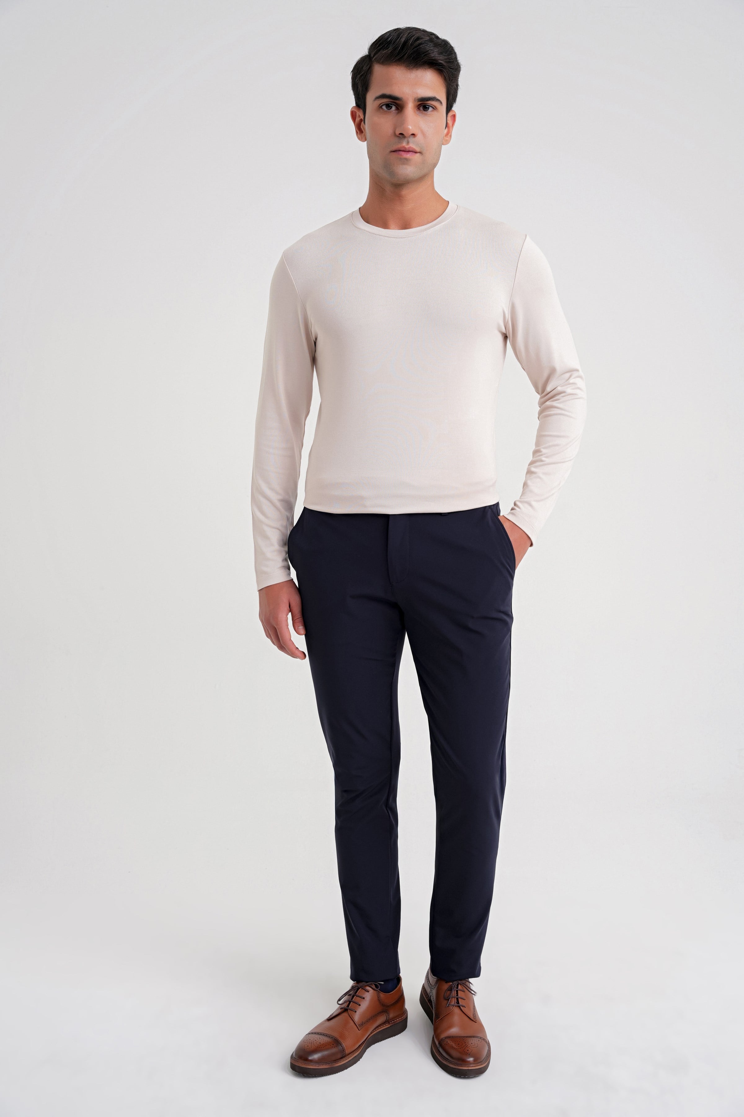 Comfort Fit Beli Lastikli Esnek Pamuk Lacivert-2 Pantolon P 1173