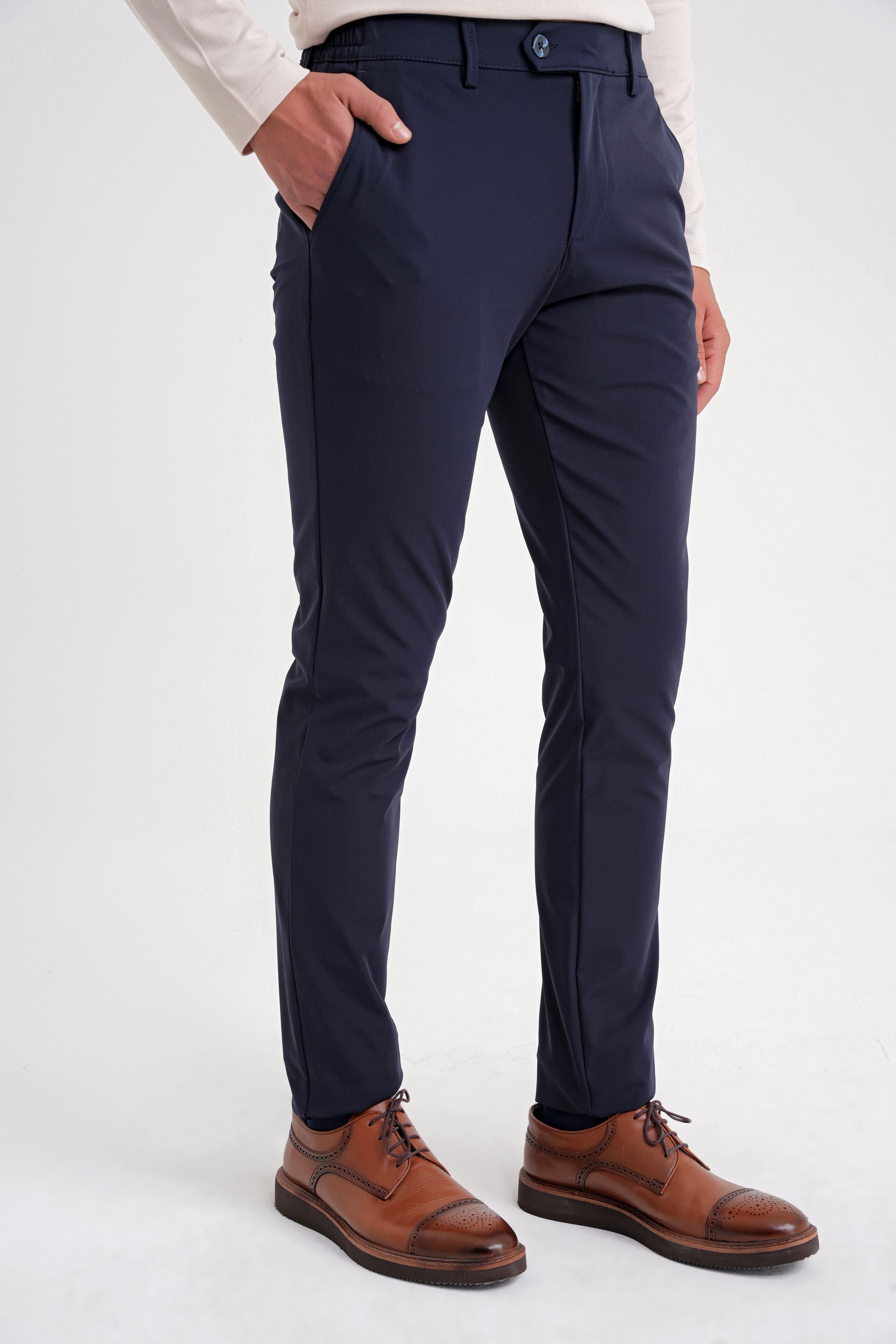 Comfort Fit Beli Lastikli Esnek Pamuk Lacivert-2 Pantolon P 1173