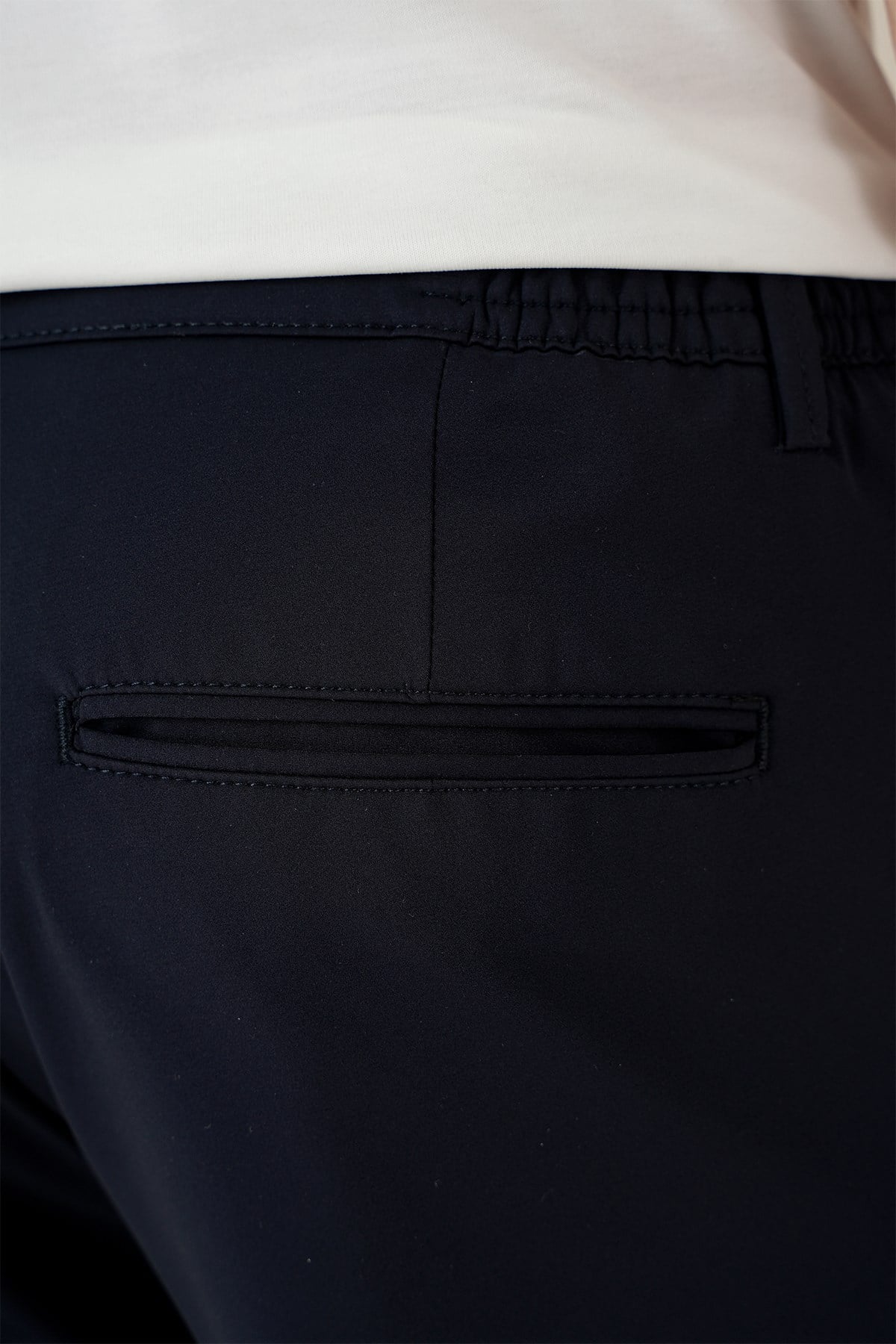 Comfort Fit Beli Lastikli Esnek Pamuk Lacivert Pantolon P 1173