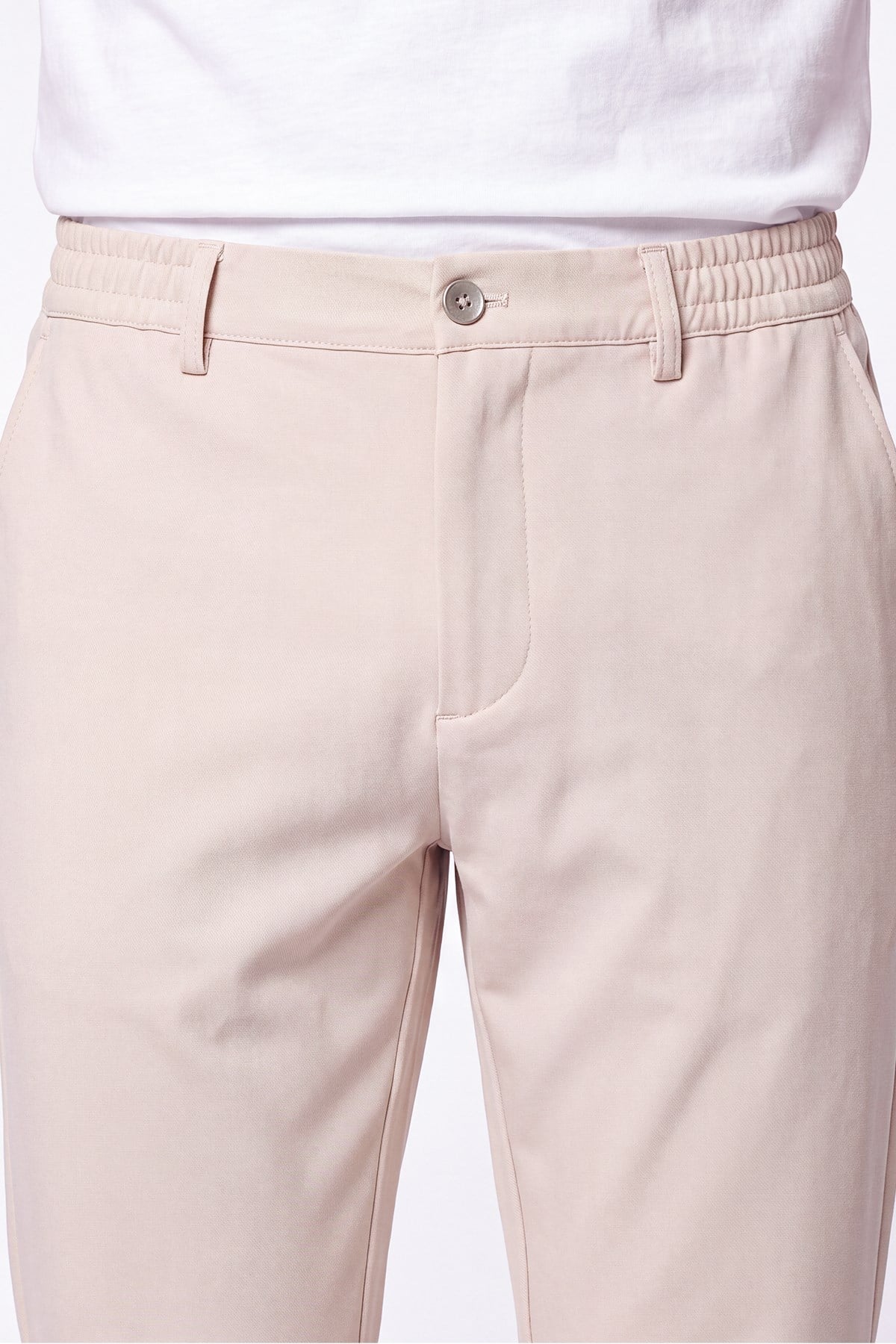Comfort Fit Beli Lastikli Esnek Pamuk Bej Jogger Pantolon P 1222