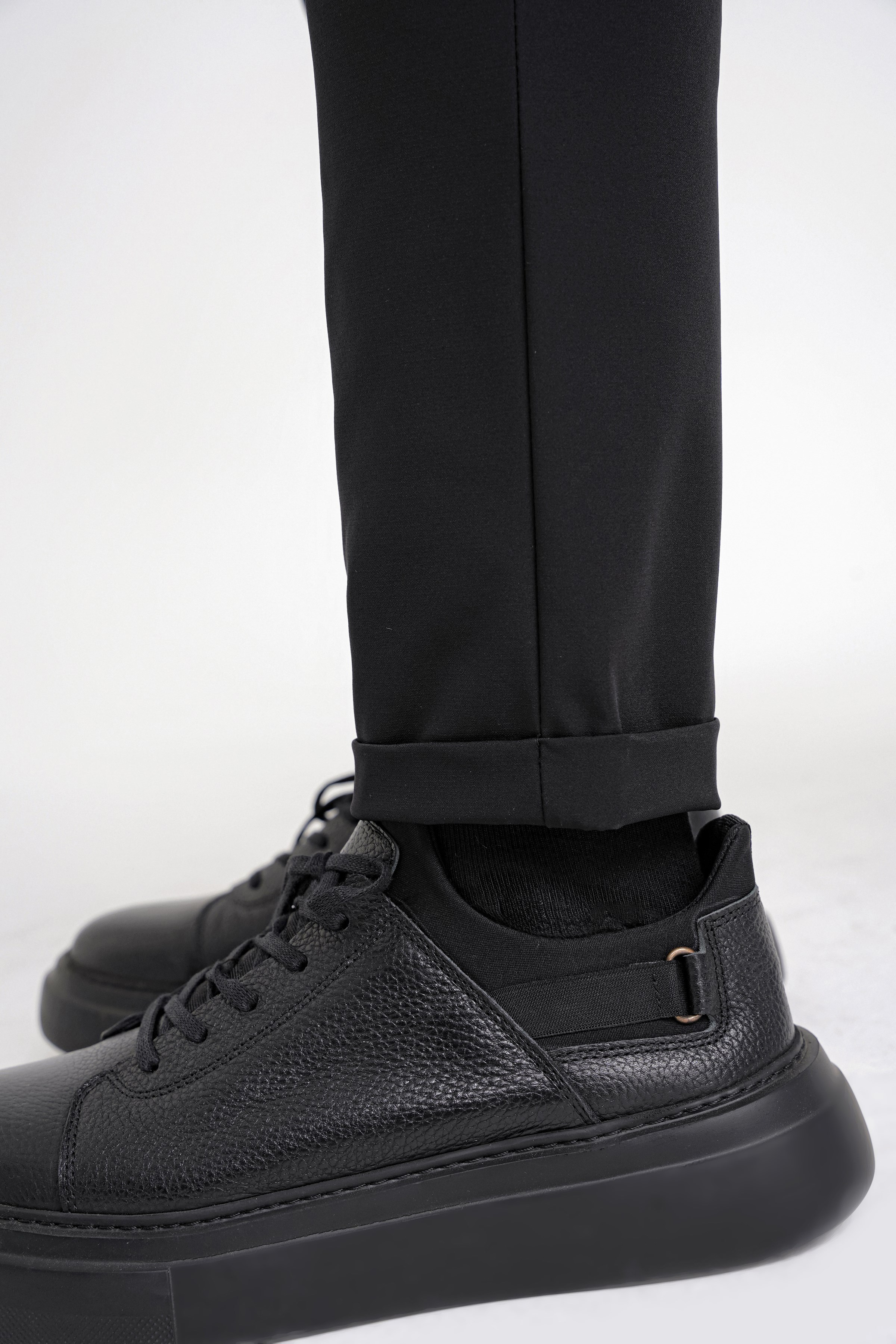 Comfort Fit Beli Lastikli Esnek Pamuk Siyah-2 Pantolon P 1173