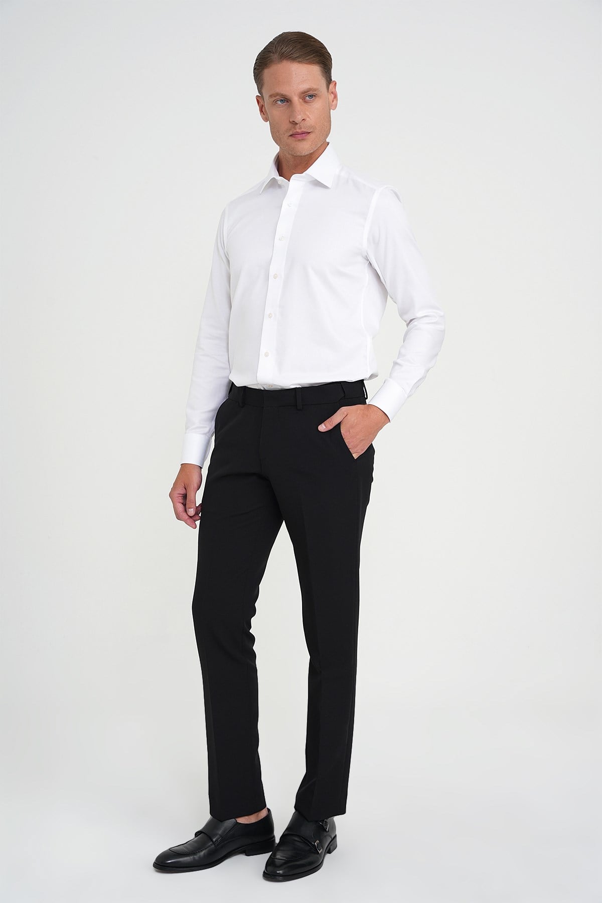 Comfort Fit Beli Lastikli Esnek Siyah Pantolon P 1169