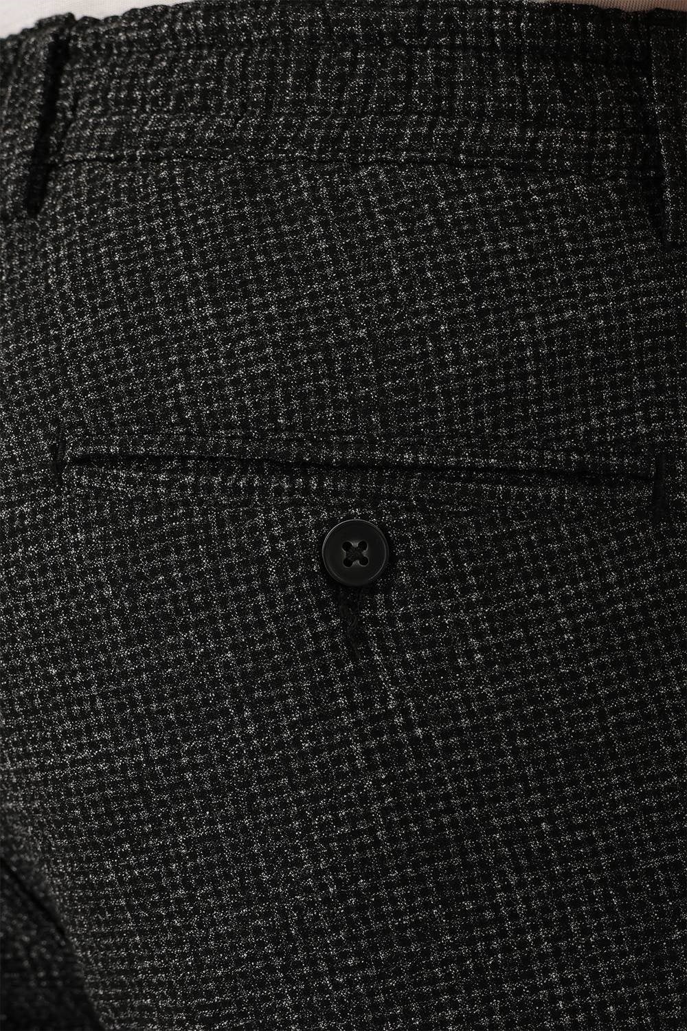 Comfort Fit Beli Lastikli Pötikareli Casual Siyah Pantolon P 1149