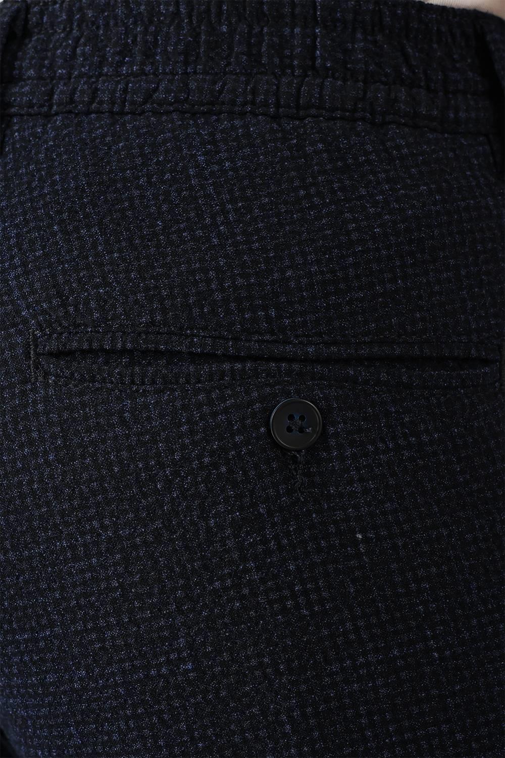 Comfort Fit Beli Lastikli Pötikareli Casual Lacivert Pantolon P 1149