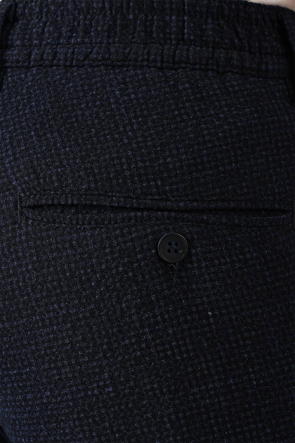 Comfort Fit Beli Lastikli Pötikareli Casual Lacivert Pantolon P 1149